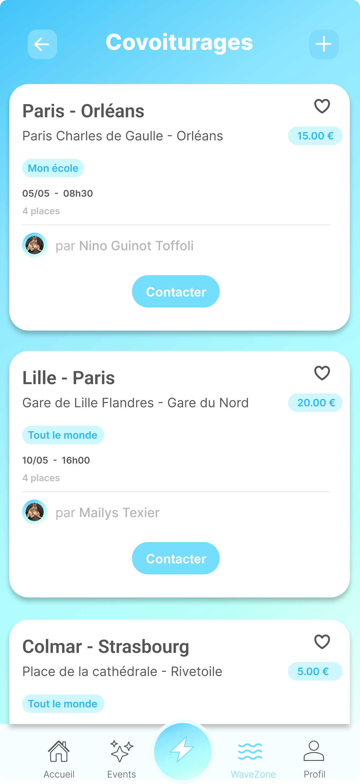 Section covoiturage dans WAVE