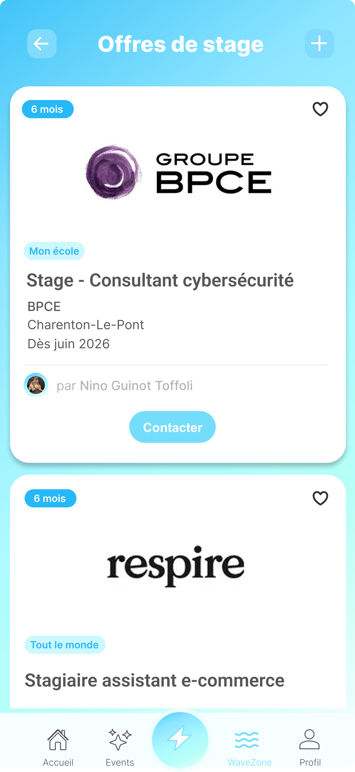 Section stages dans WAVE